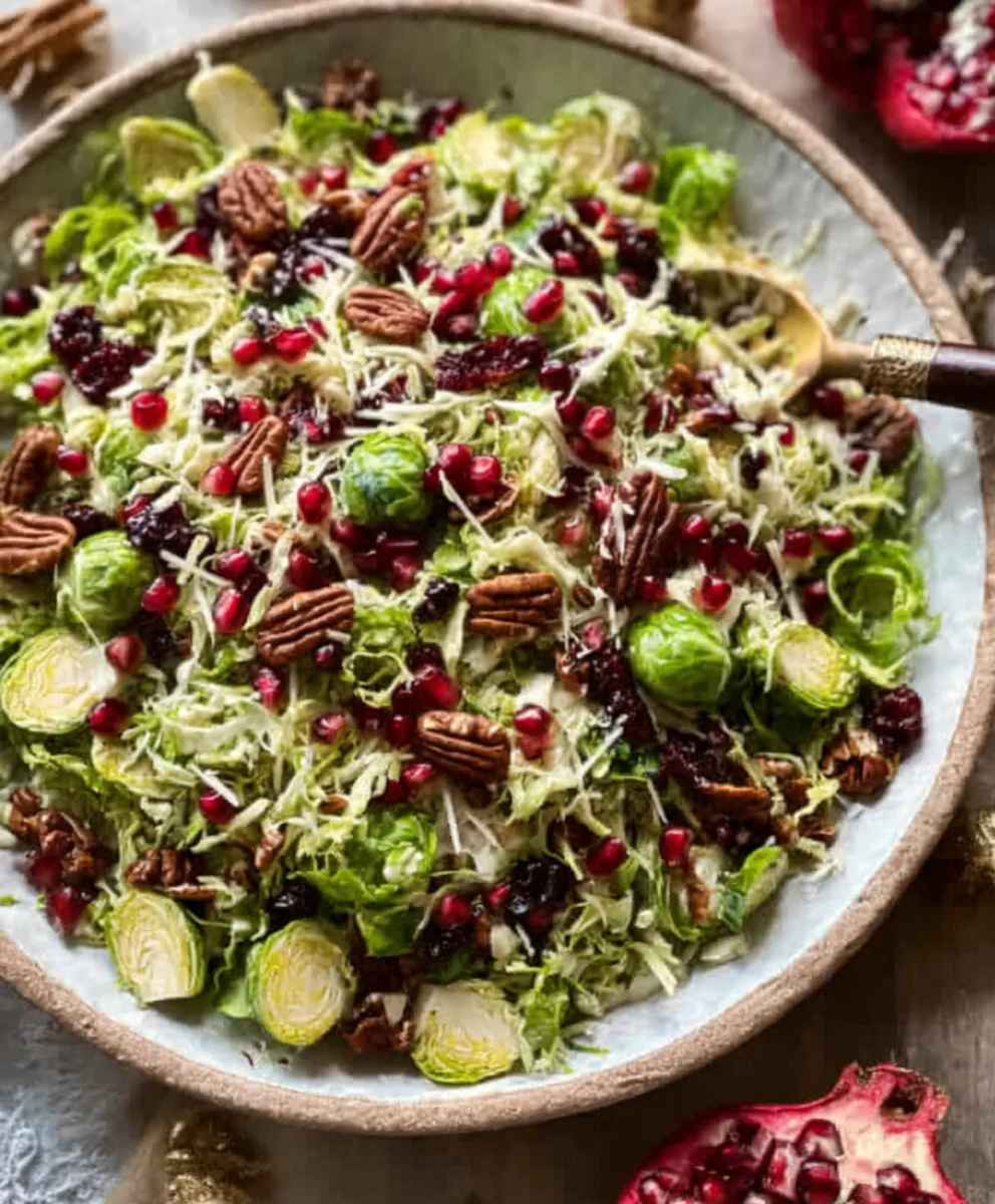 Shaved Brussels Sprout Salad- Pomegranate Pecan Delight