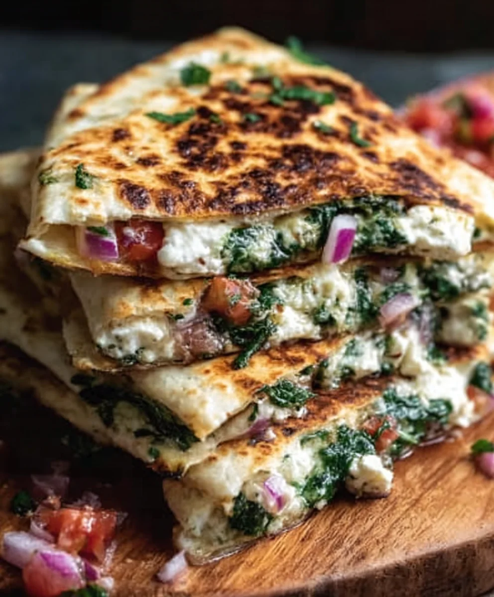Mediterranean Quesadillas Spinach Feta Mozzarella Red Onion