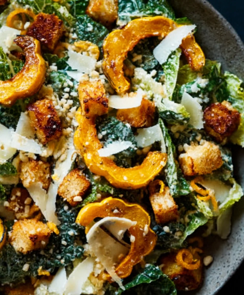 Autumn Caesar Salad with Roasted Squash Croutons