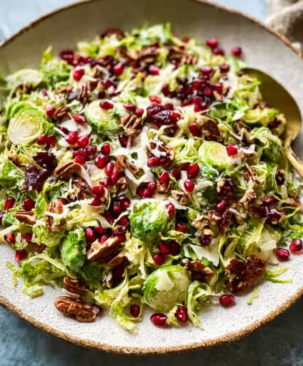 Shaved Brussels Sprout Salad- Pomegranate Pecan Delight
