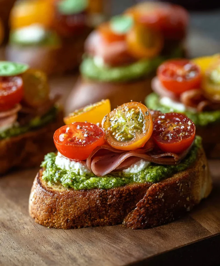 Tomato Crostini with Pesto Ricotta- Easy Appetizer