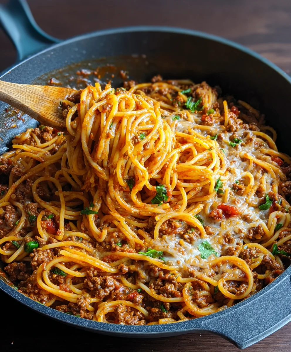 Easy One Pot Taco Spaghetti - Quick Beef Dinner