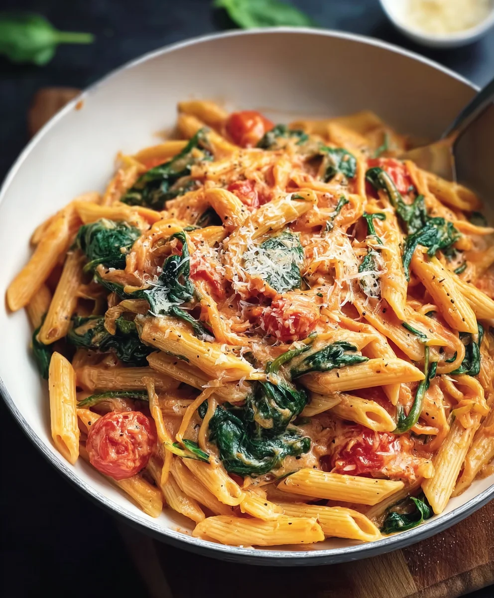Creamy Tomato Spinach Pasta-Quick & Easy Dinner