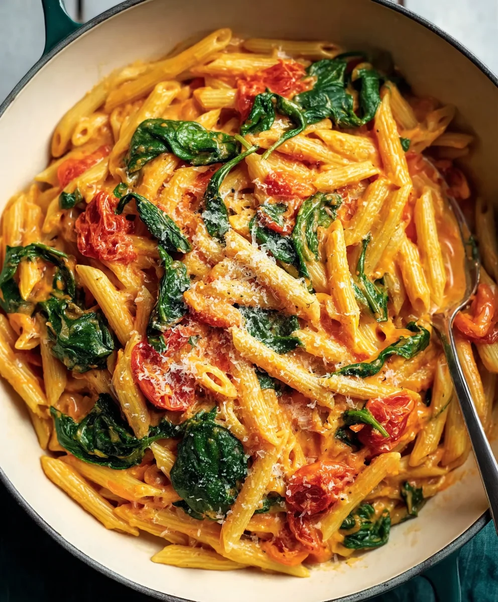Creamy Tomato Spinach Pasta-Quick & Easy Dinner