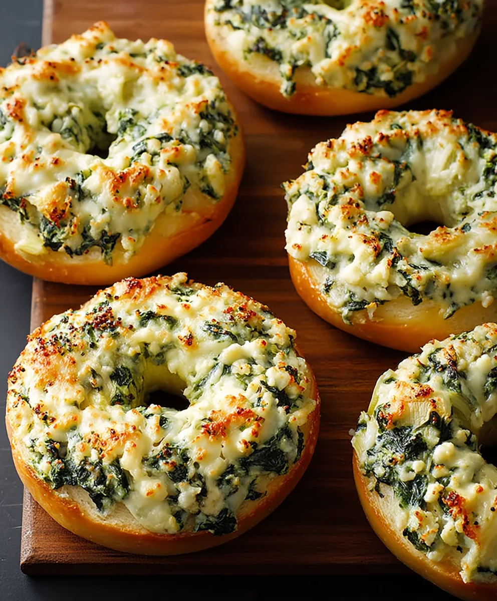 Cheesy Spinach Artichoke Bagels - Easy & Delicious