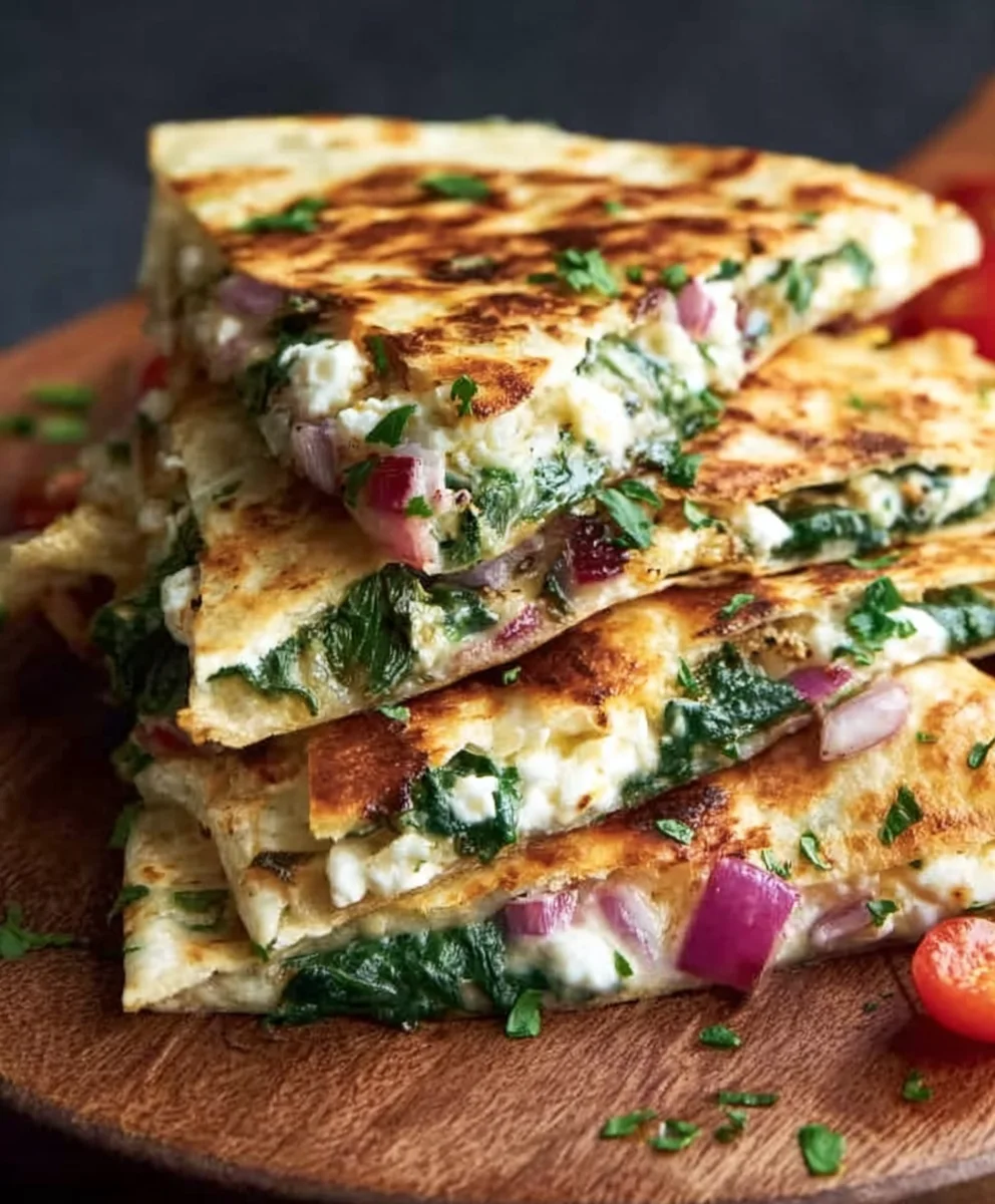 Mediterranean Quesadillas Spinach Feta Mozzarella Red Onion