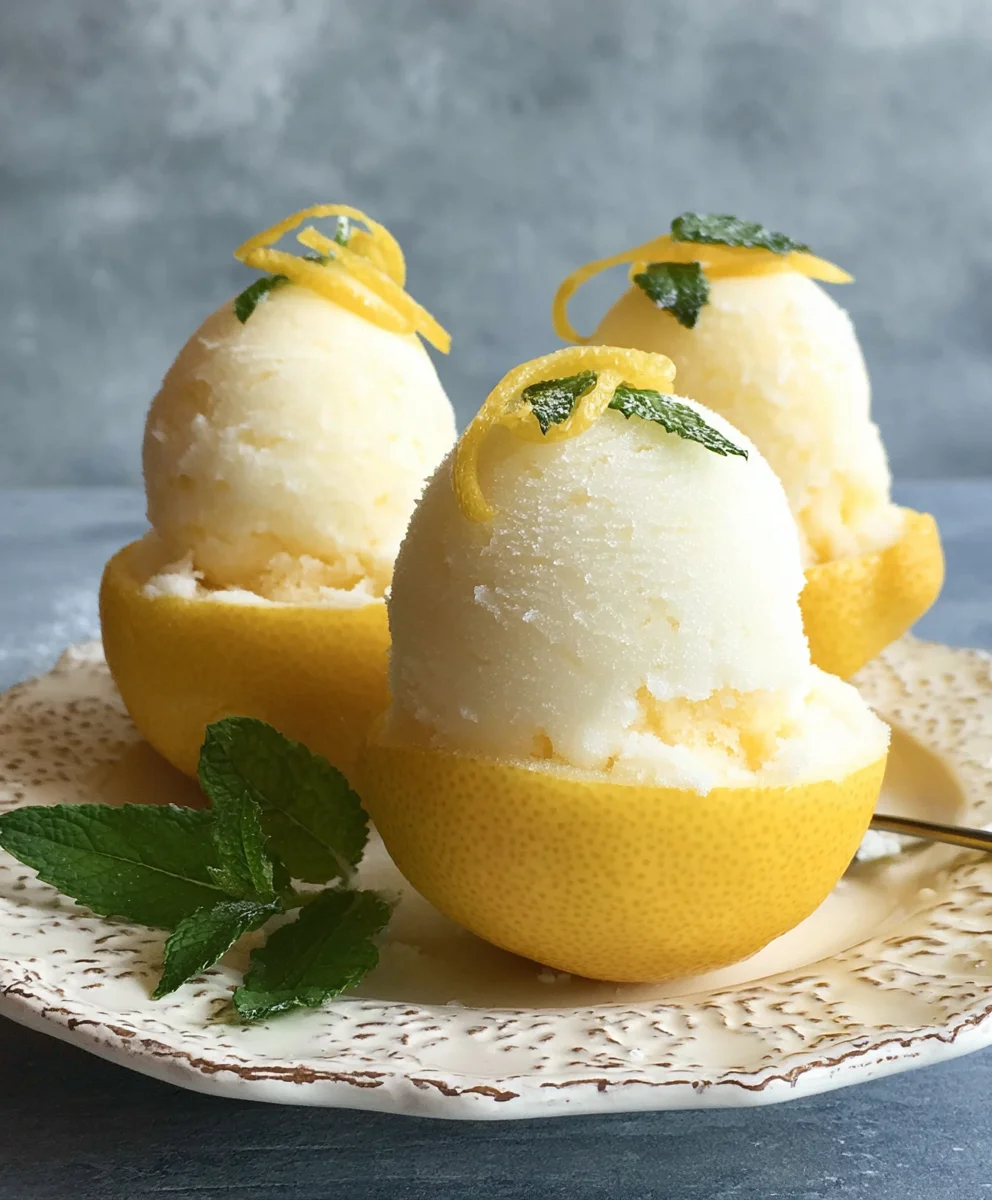 Frozen Lemon Shell Sorbet- Lemon Dessert Delight