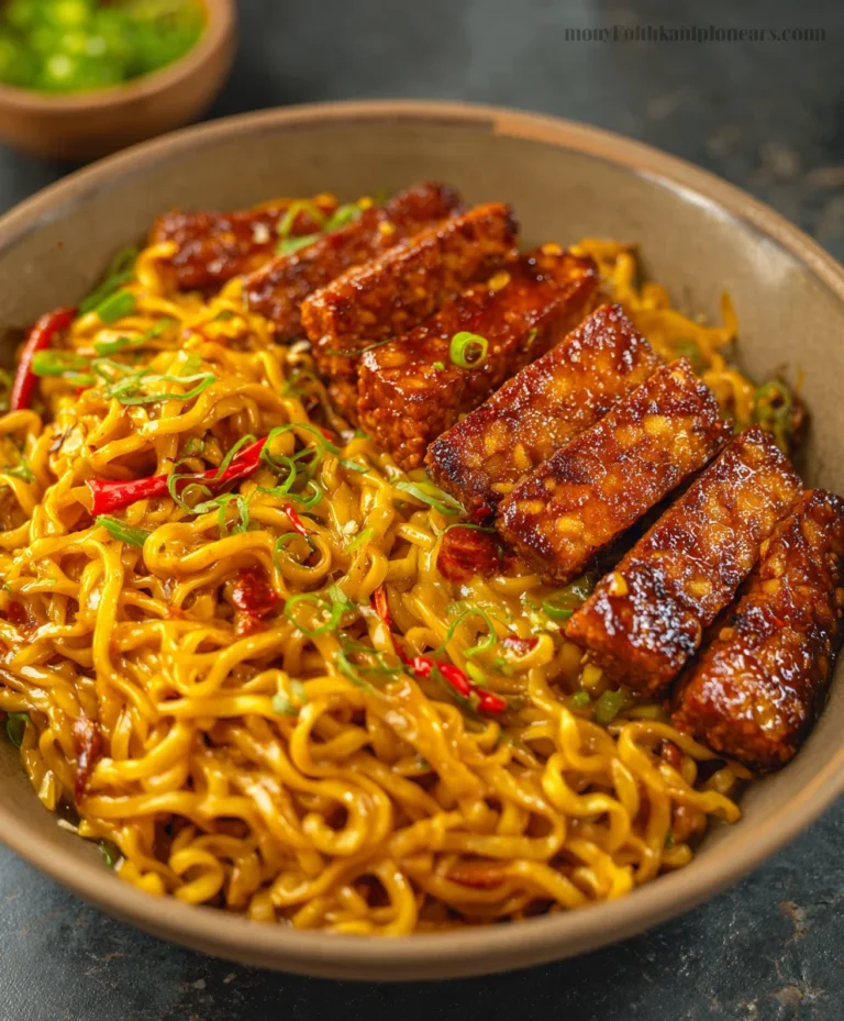 Sweet Spicy Tempeh Garlic Curry Noodles Recipe