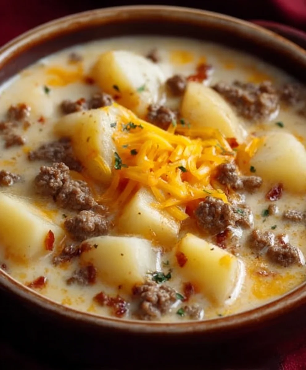 Cheesy Beef Beef Hamburger Potato Soup - Comfort Food
