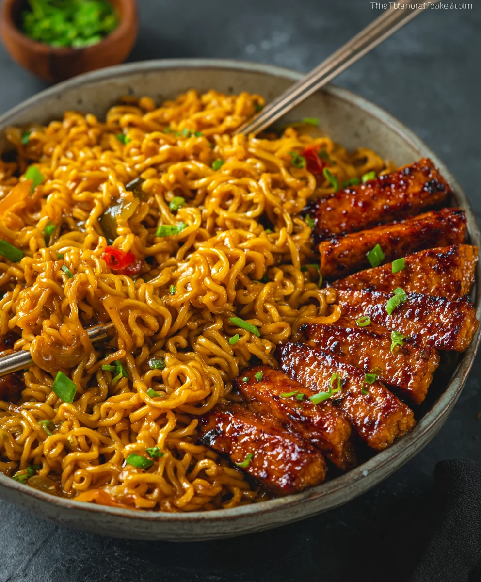 Sweet Spicy Tempeh Garlic Curry Noodles Recipe