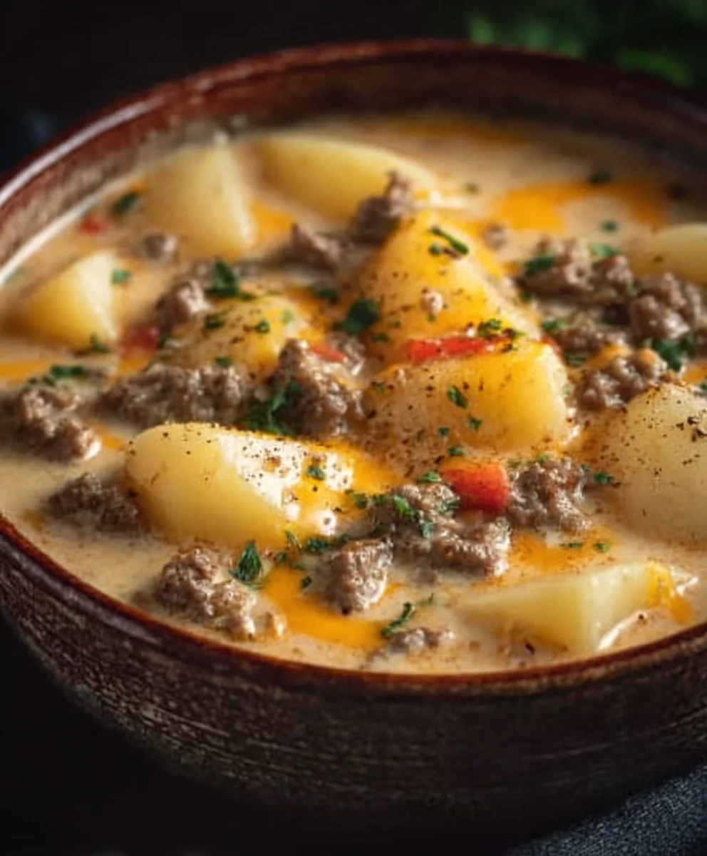 Cheesy Beef Beef Hamburger Potato Soup - Comfort Food