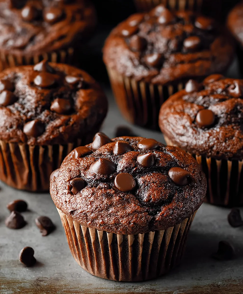 Decadent Double Chocolate Chip Muffins- Easy Recipe