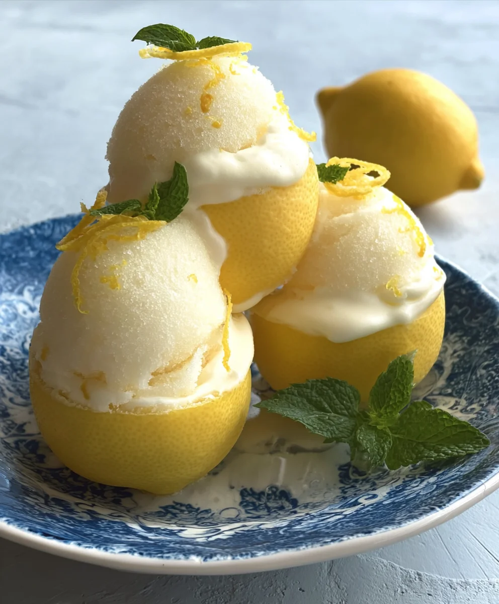 Frozen Lemon Shell Sorbet- Lemon Dessert Delight