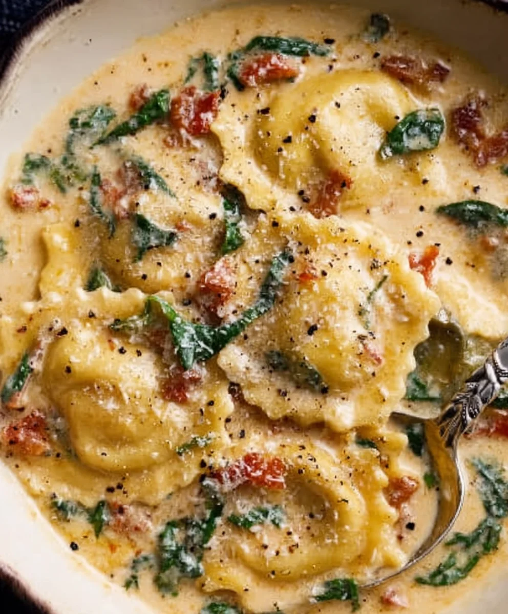 Creamy Tuscan Ravioli Soup - Delicious & Easy Recipe