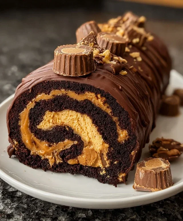 Peanut Butter Cup Chocolate Roll Cake