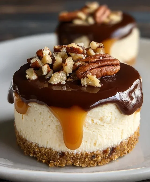 No Bake Turtle Mini Cheesecakes