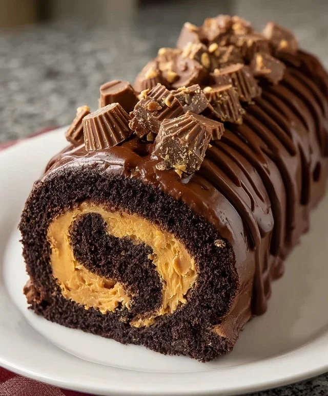 Peanut Butter Cup Chocolate Roll Cake