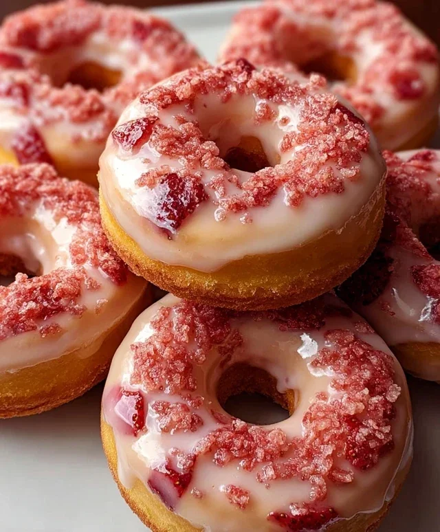 Freshly Glazed Strawberry Crunch Donuts