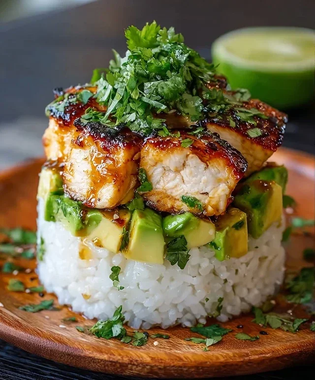 Delicious Honey Lime Chicken & Avocado Rice Stack Recipe