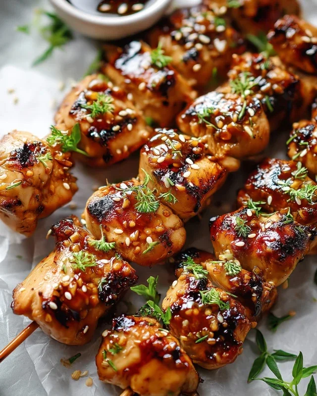 Easy Grilled Asian Chicken Skewers with Honey Garlic Sauce