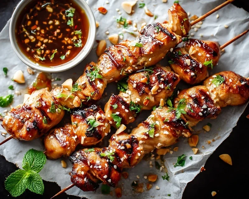 Easy Grilled Asian Chicken Skewers with Honey Garlic Sauce
