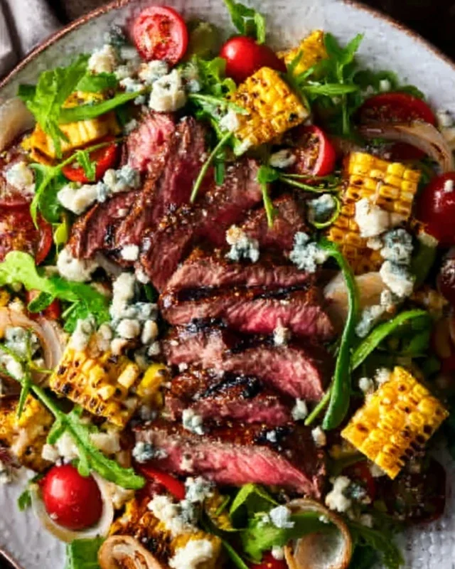 Balsamic Steak Gorgonzola Salad with Grilled Corn