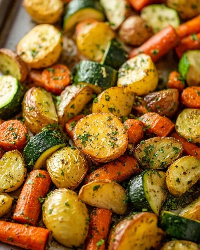 Garlic Herb Roasted Potatoes Carrots and Zucchini