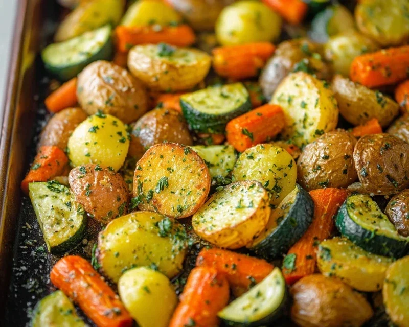 Garlic Herb Roasted Potatoes Carrots and Zucchini