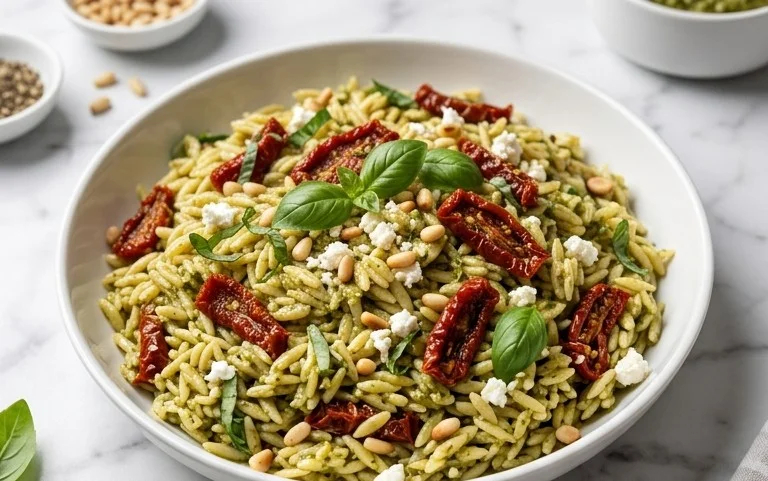 Sun Dried Tomato Orzo Pesto Salad