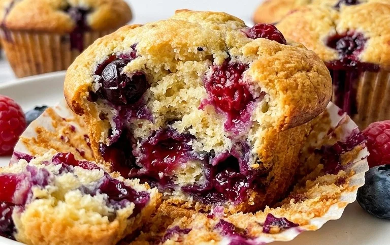 Bakery Style Mixed Berry Muffins | with Frozen Berries
