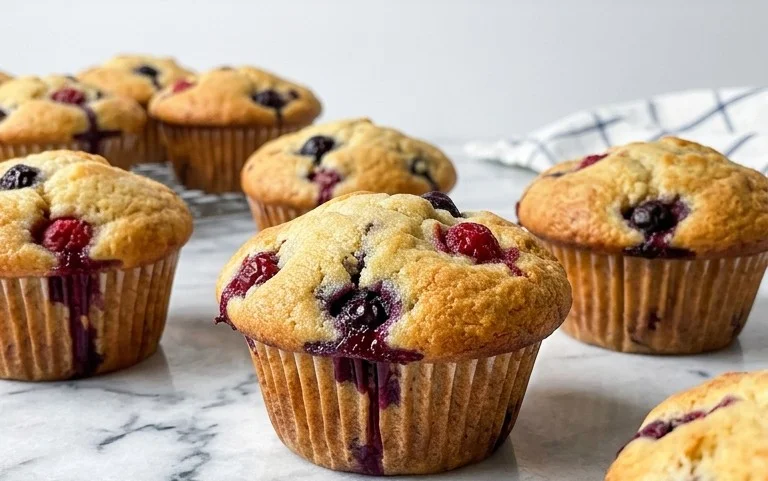 Bakery Style Mixed Berry Muffins | with Frozen Berries