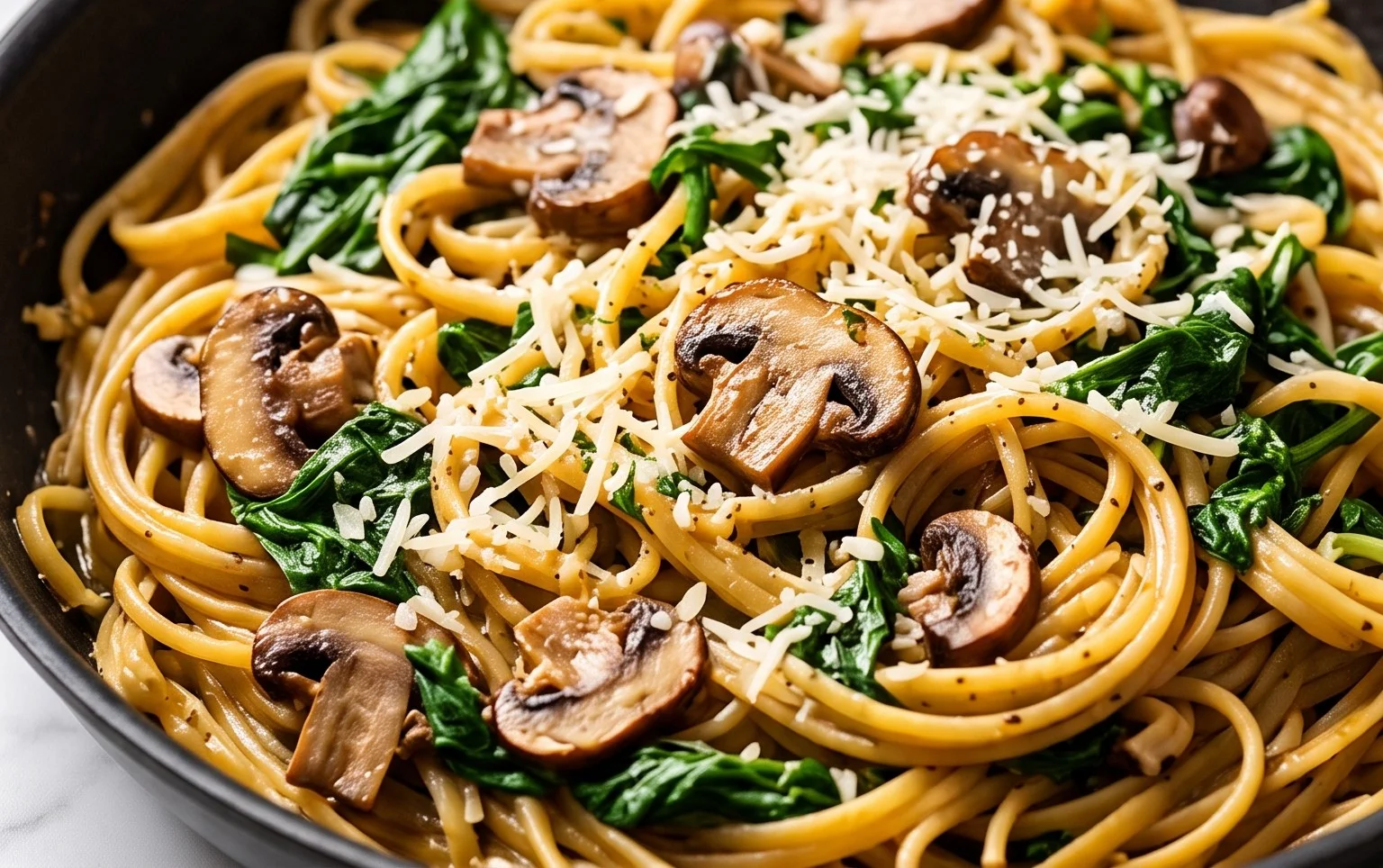 Parmesan Spinach Mushroom Pasta Skillet