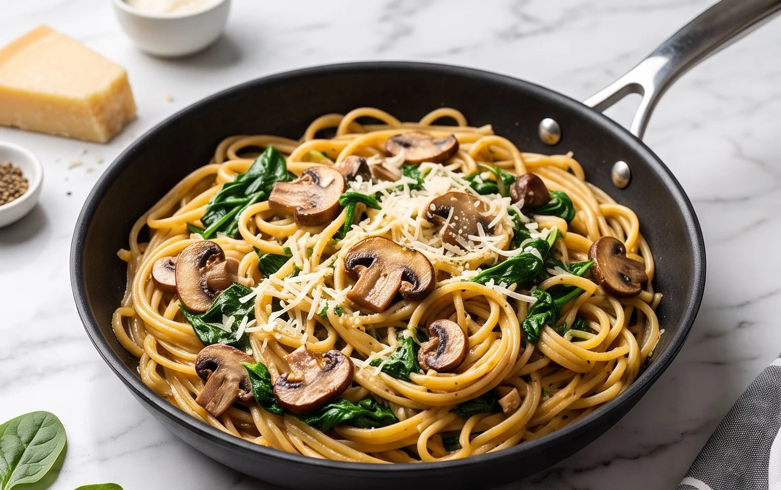 Parmesan Spinach Mushroom Pasta Skillet