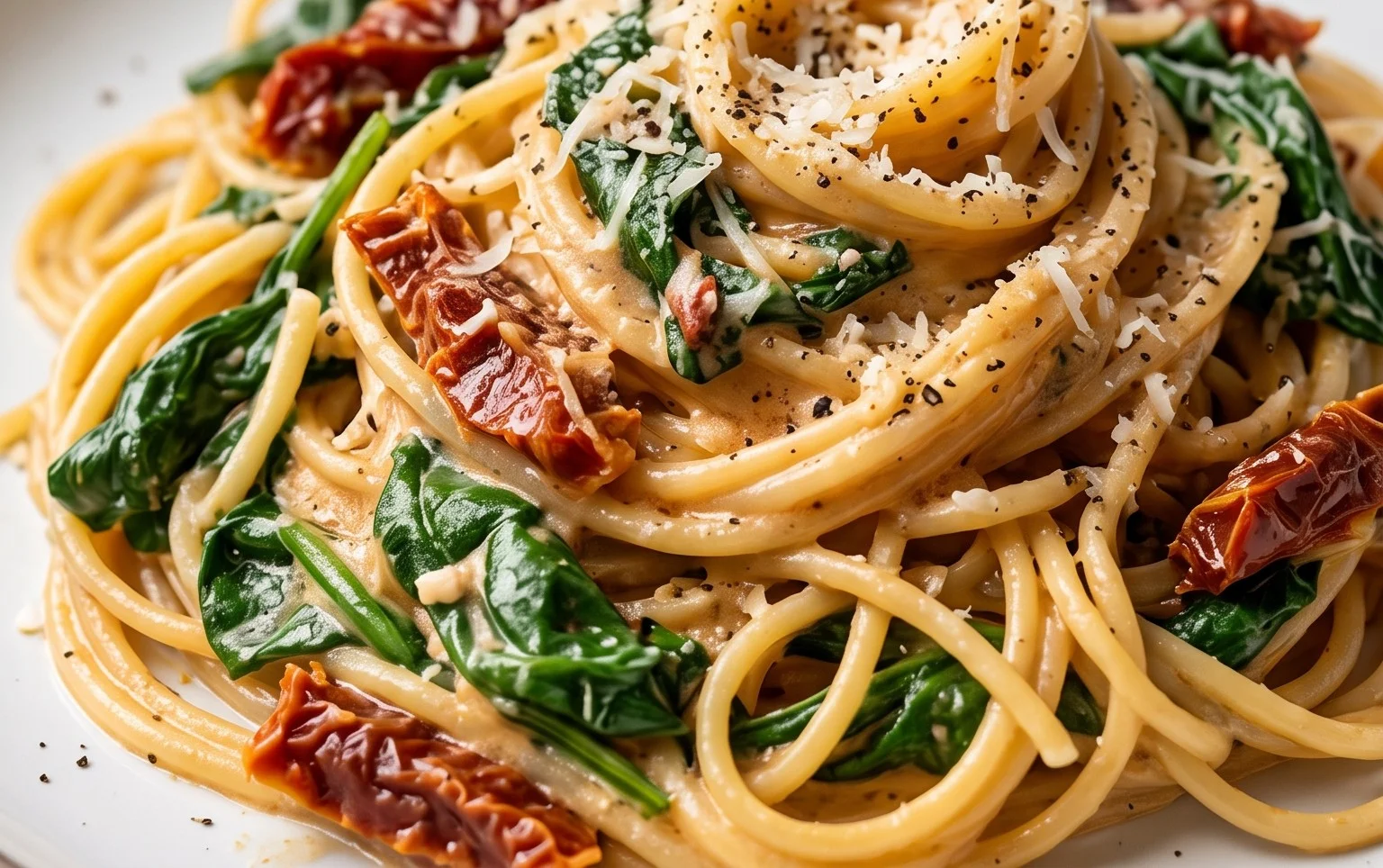 Spaghetti & Spinach with Sun-Dried Tomato Cream Sauce